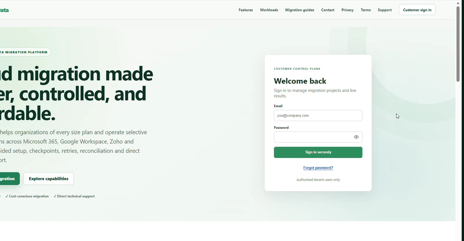 ElephantsData branded cloud migration platform